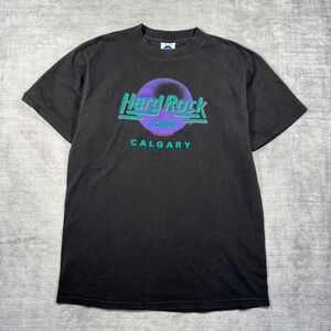 Hard Rock Cafe Shirt Men Large Black Vintage 1989 Calgary Faded Puff Print Neon